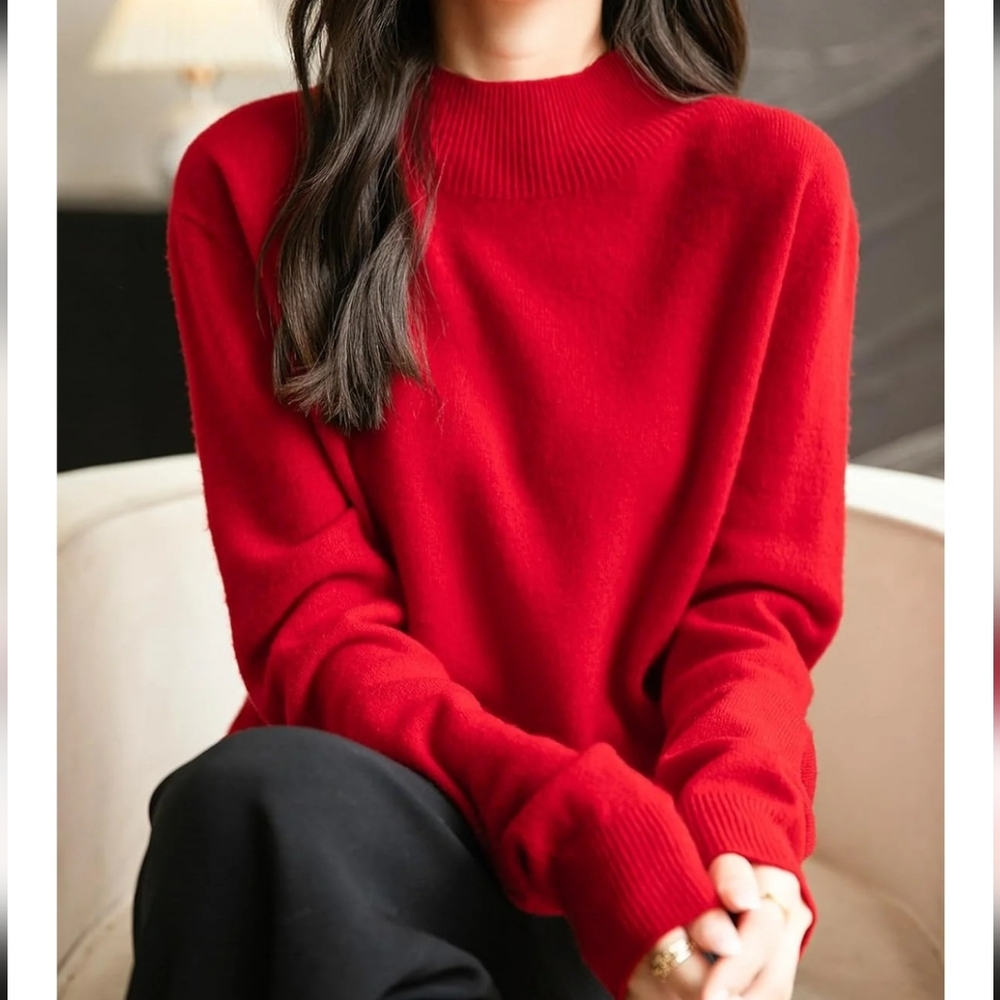 Chanyarn Sweater, Size Small, Longsleeve, Crew, Merino, Cherry Red, Knit Hem